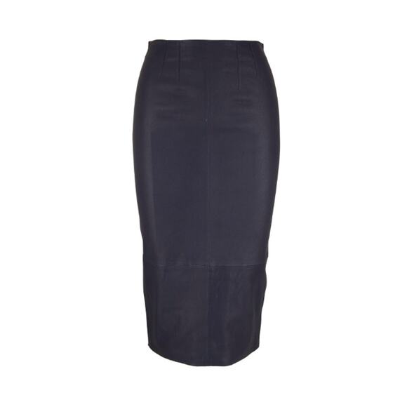 Veronica Beard Kaliyah Navy Leather Pencil Skirt - Picture 7 of 14